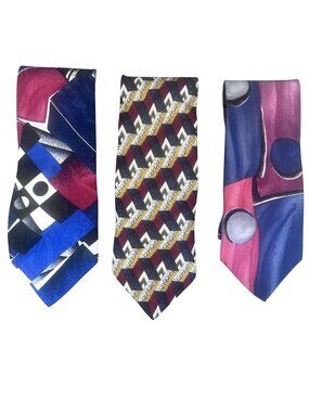 Louis Feraud Tie Lot 3 Mens Silk Multicolor Geometric Designer Classic Made USA